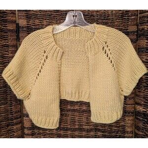 Hand Knit Balero Shrug Crop Short Chunky Cardigan Sweater Butter Yellow Y2K Boho